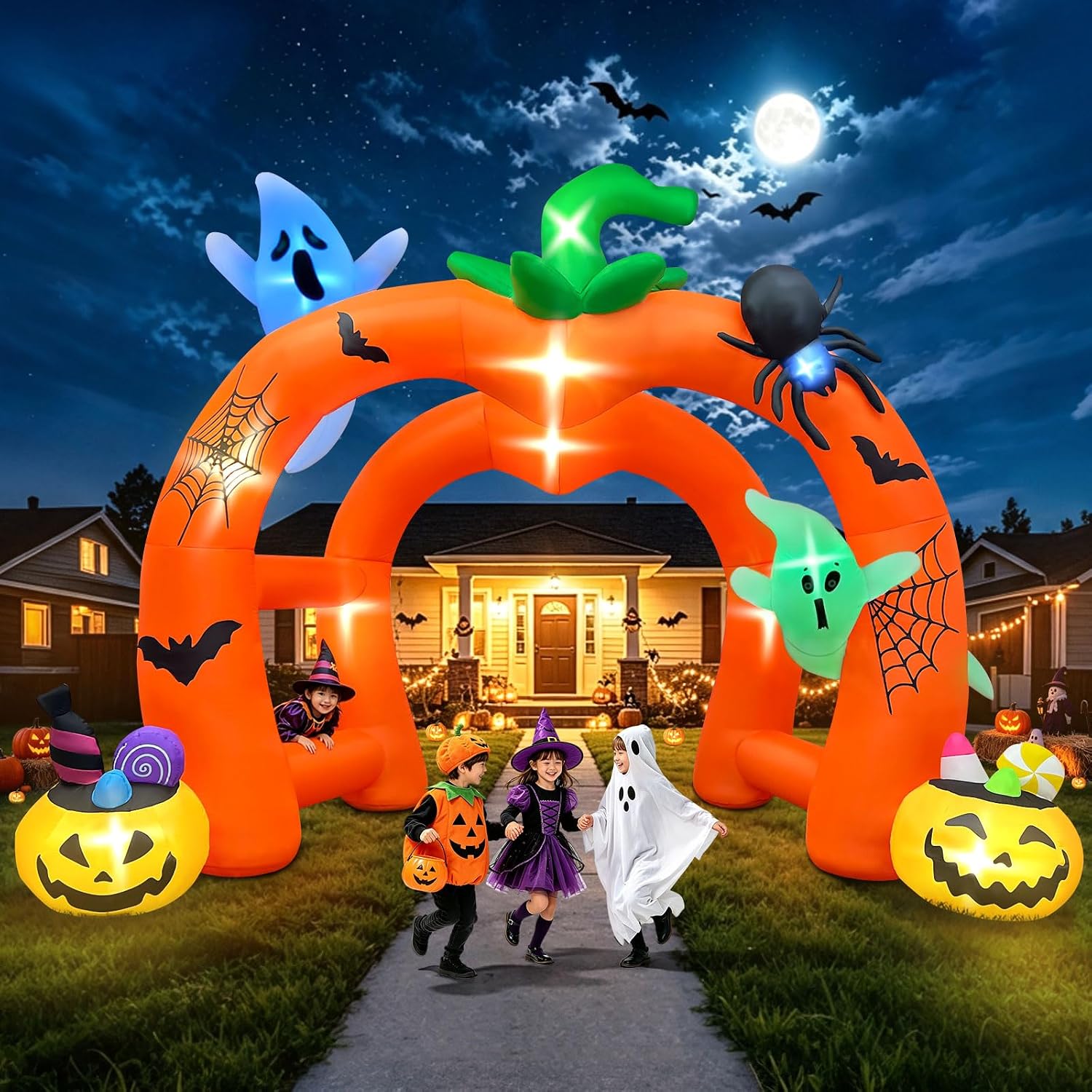 Outdoor Lighting Halloween - 12FT Giant Pumpkin Ghost Halloween Inflatable