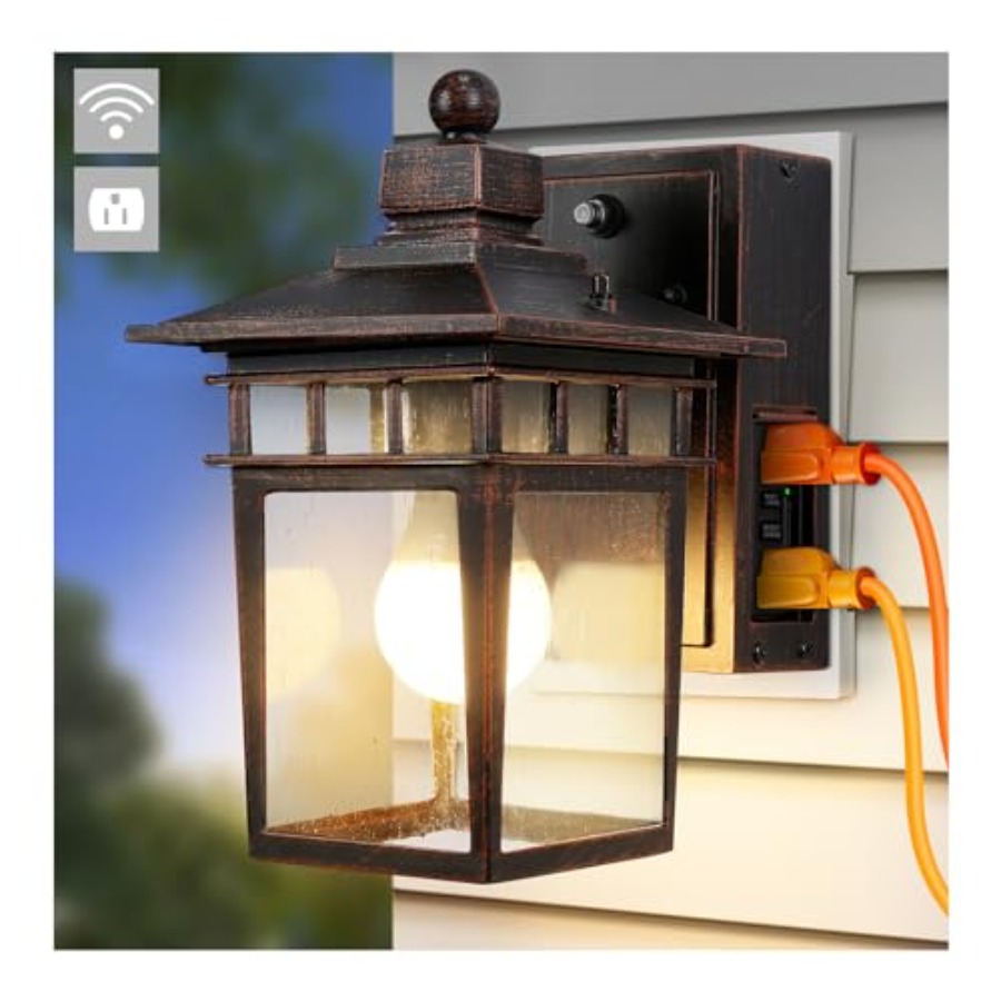 Outdoor Lighting Dusk To Dawn - Outdoor Light with GFCI Outlet, Dusk