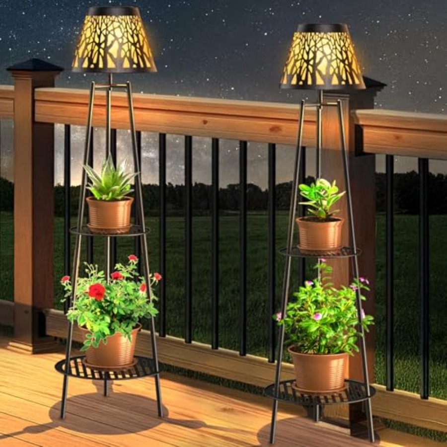 Outdoor Lighting Waterproof - 2 Pack Outdoor Solar Floor Lamp