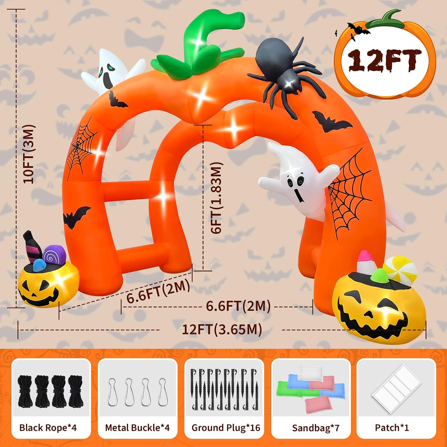 12FT Giant Pumpkin Ghost Hallo - Outdoor Lighting Halloween ulasan dan harga