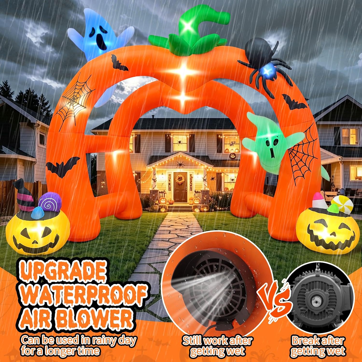 12FT Giant Pumpkin Ghost Hallo - Outdoor Lighting Halloween ulasan dan harga