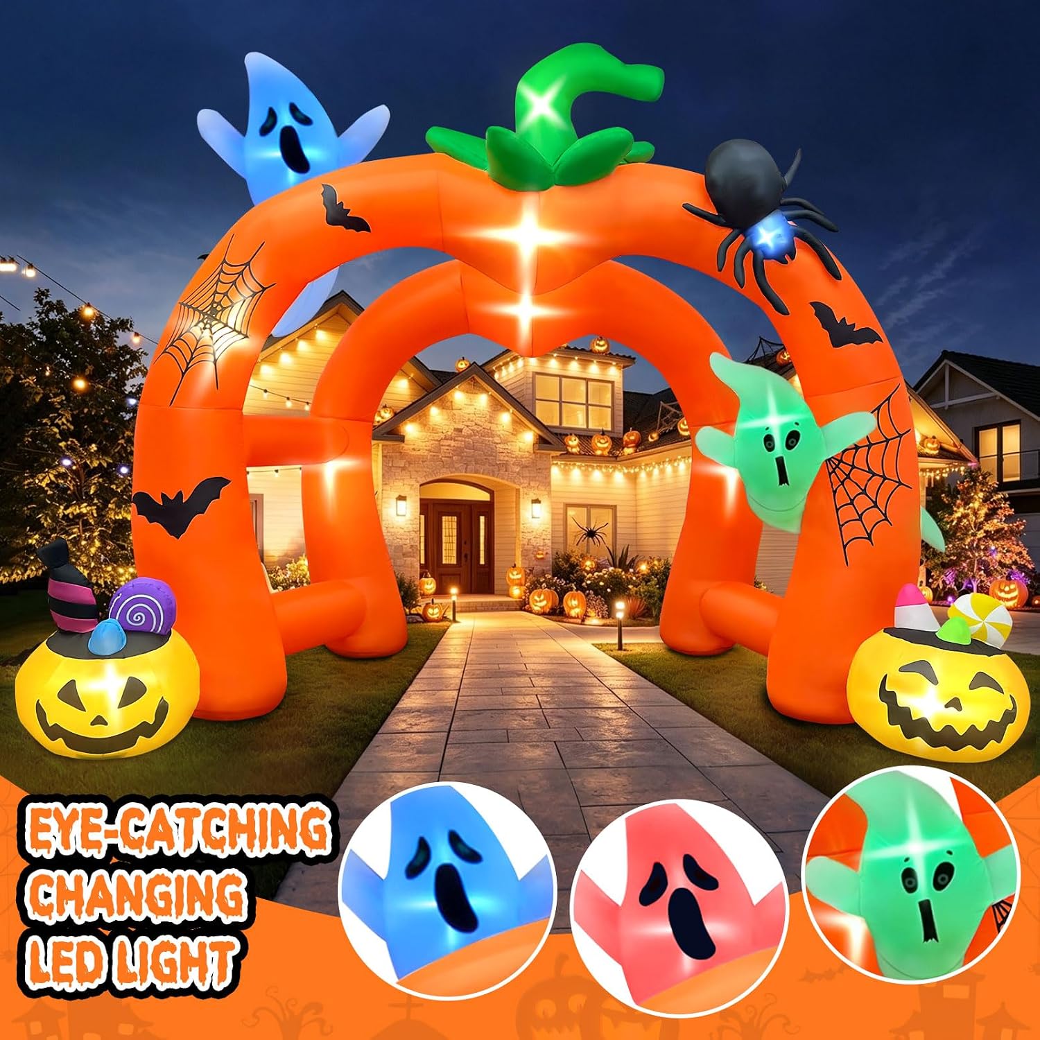 12FT Giant Pumpkin Ghost Hallo - Outdoor Lighting Halloween ulasan dan harga