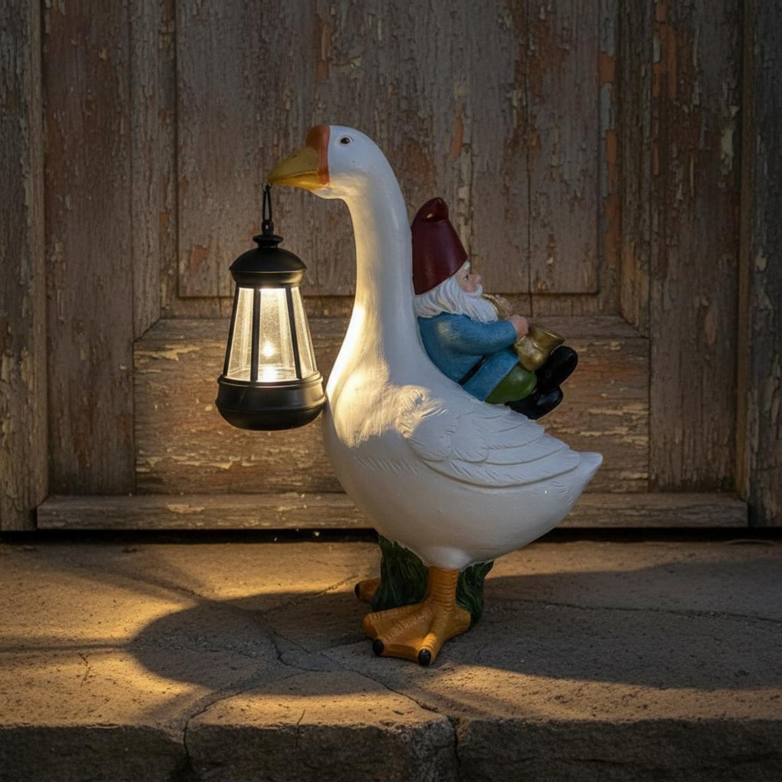 Gnome Riding Goose Statue Weat - Outdoor Lighting Yard ulasan dan harga