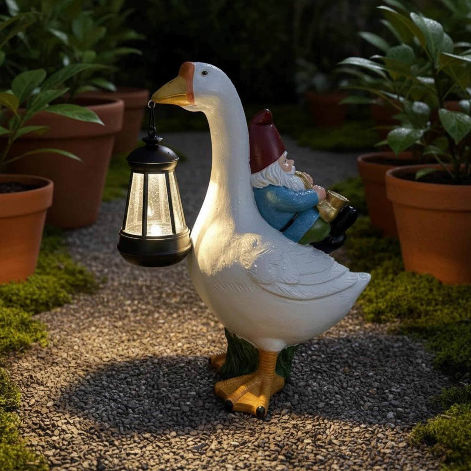 Gnome Riding Goose Statue Weat - Outdoor Lighting Yard ulasan dan harga