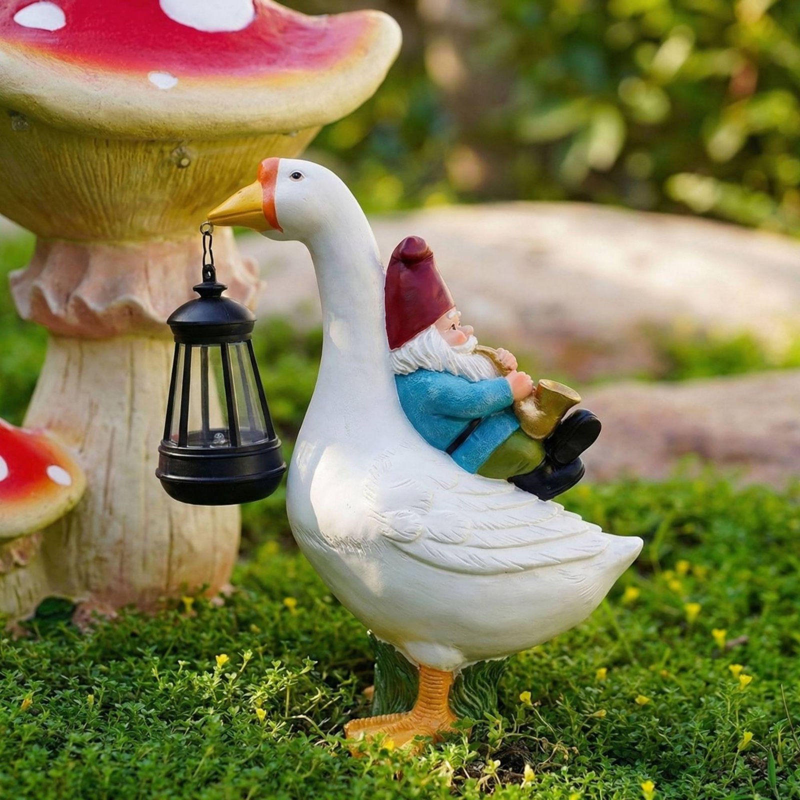 Gnome Riding Goose Statue Weat - Outdoor Lighting Yard ulasan dan harga