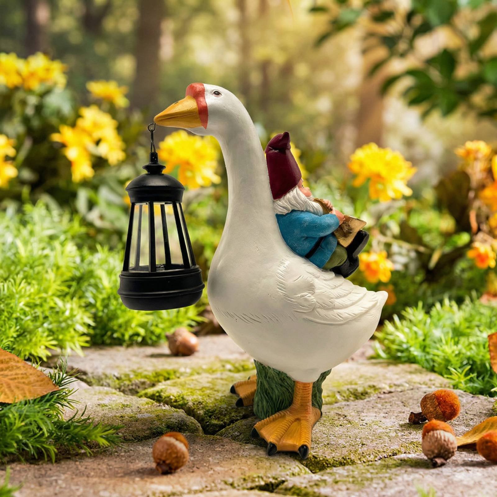 Gnome Riding Goose Statue Weat - Outdoor Lighting Yard ulasan dan harga