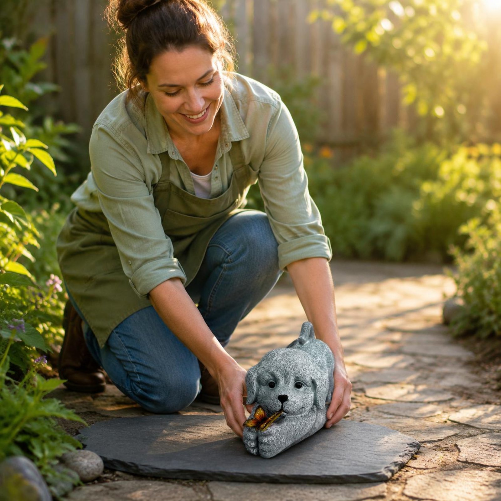 Solar Dog Statue Resin Craft S - Outdoor Lighting Yard ulasan dan harga