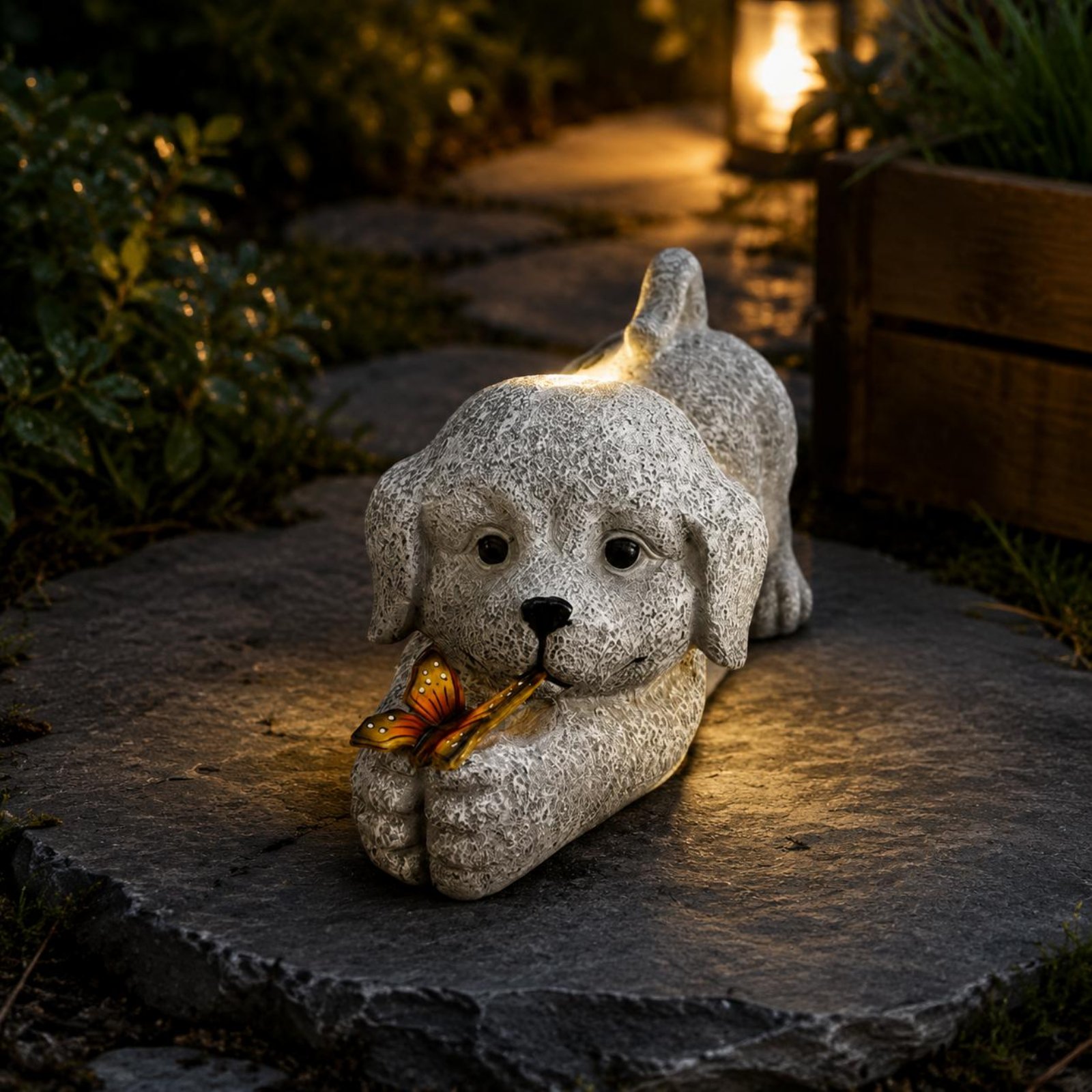 Solar Dog Statue Resin Craft S - Outdoor Lighting Yard ulasan dan harga