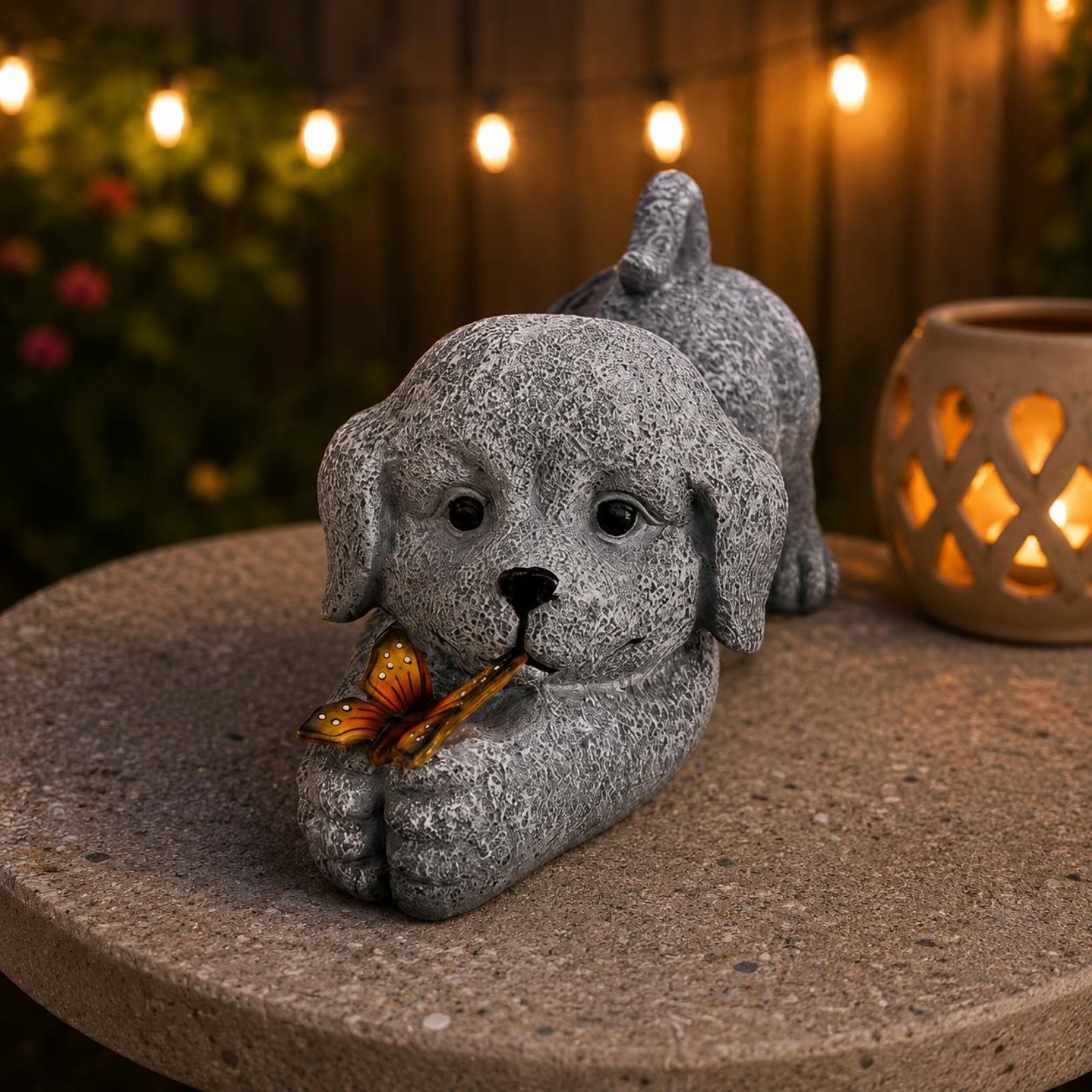 Solar Dog Statue Resin Craft S - Outdoor Lighting Yard ulasan dan harga